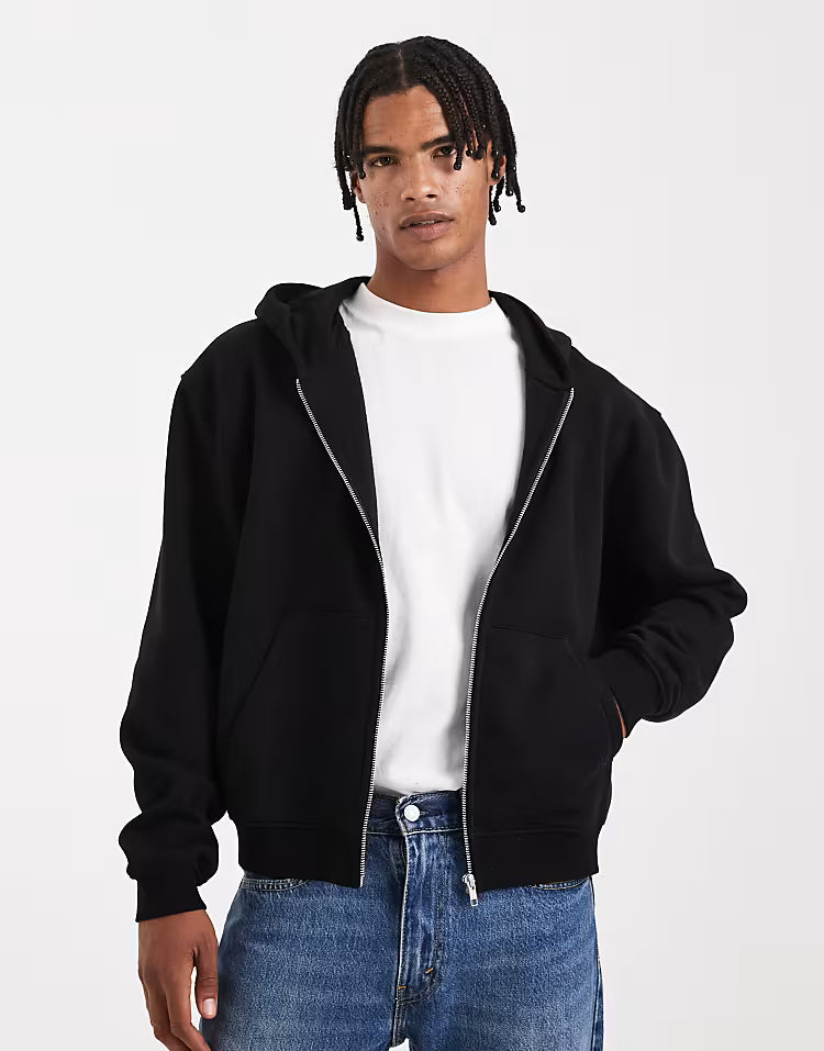 essential black zip hoodie