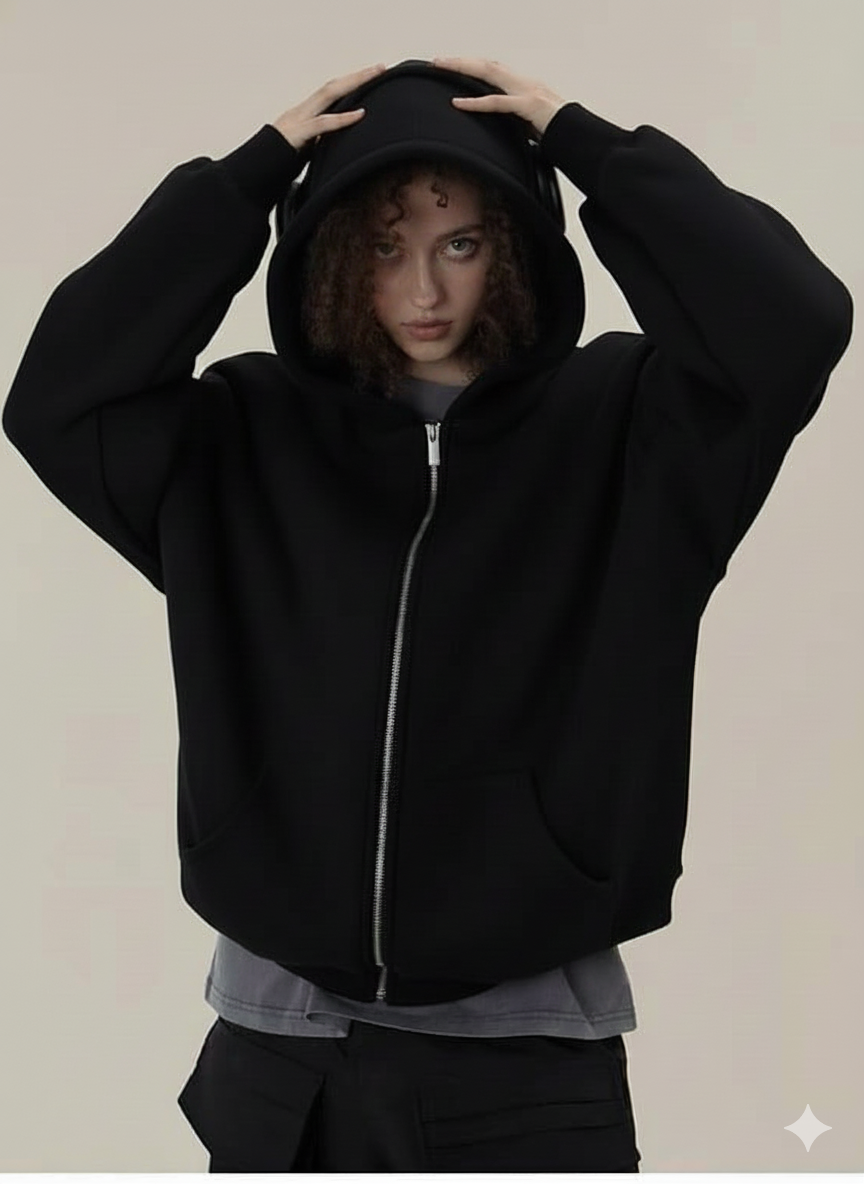 essential black zip hoodie