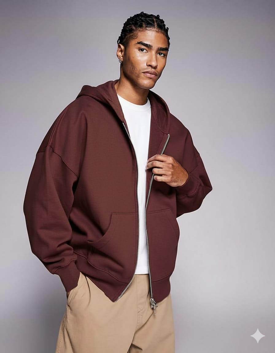 essential burgand zip hoodie