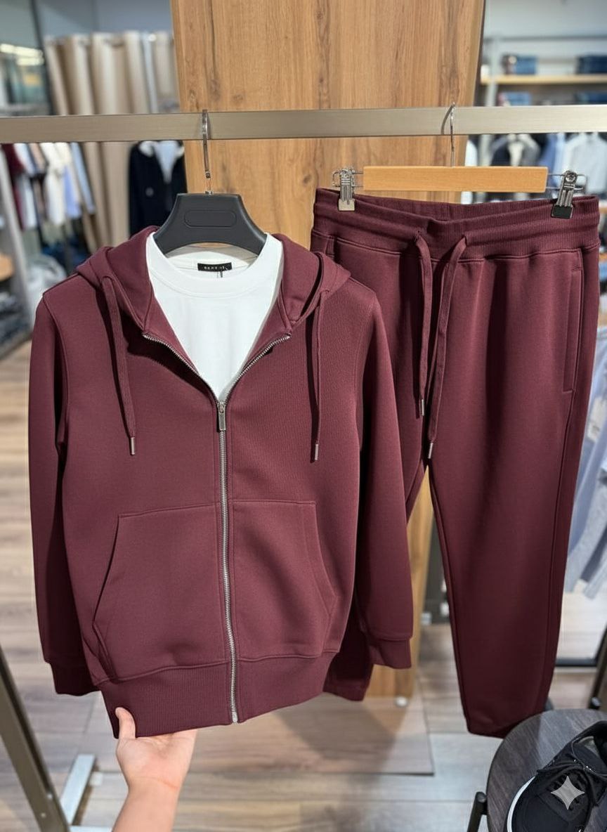 essential burgand zip hoodie